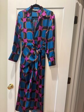 Zara Blue & Purple Geometric Midi Wrap Dress